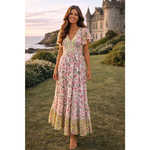 JAASE Floral Boho Maxi Dress Romantic Cottagecore Garden Party Prairie Feminine